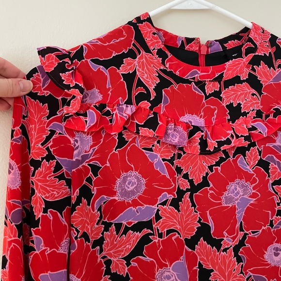 Who What Wear Floral Ruffle Long Sleeve Lined Dress - Picture 5 of 9